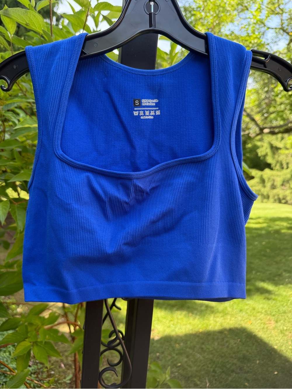 Blue Ribbed Scoop Neck Crop Tank Top - Women's size S pre-owned with gift .
